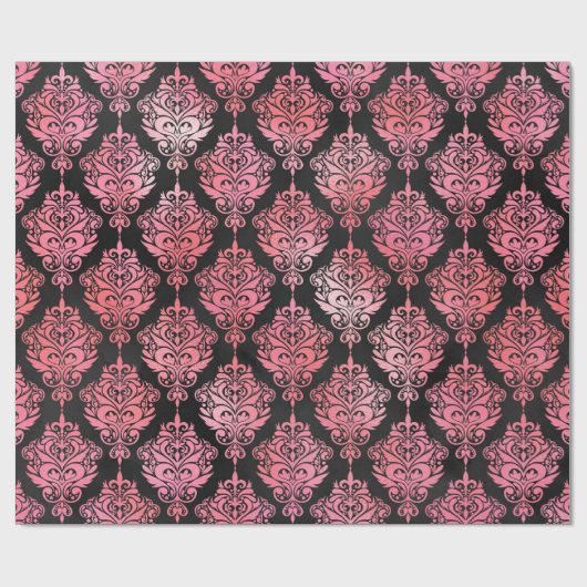 Roze en zwarte Damask Cadeaupapier (Vlak)