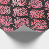 Roze en zwarte Damask Cadeaupapier (Hoek)