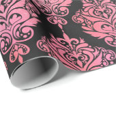 Roze en zwarte Damask Cadeaupapier (Rol Hoek)
