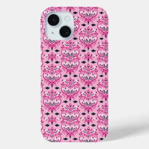 Roze en zwarte Damask iPhone 15 Case