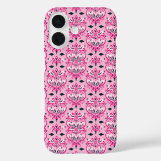 Roze en zwarte Damask iPhone 16 Hoesje