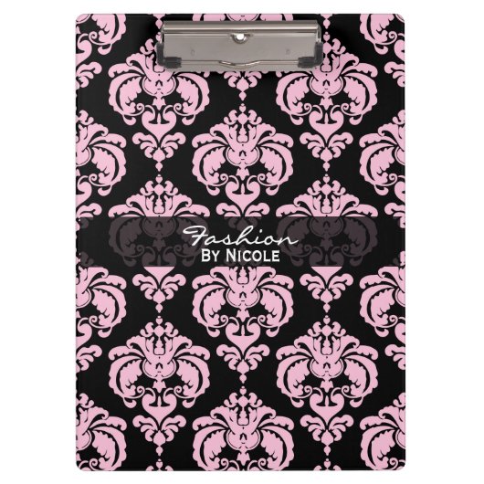 Roze en zwarte Damask Chic Elegant Glam op maat Klembord (Voorkant)