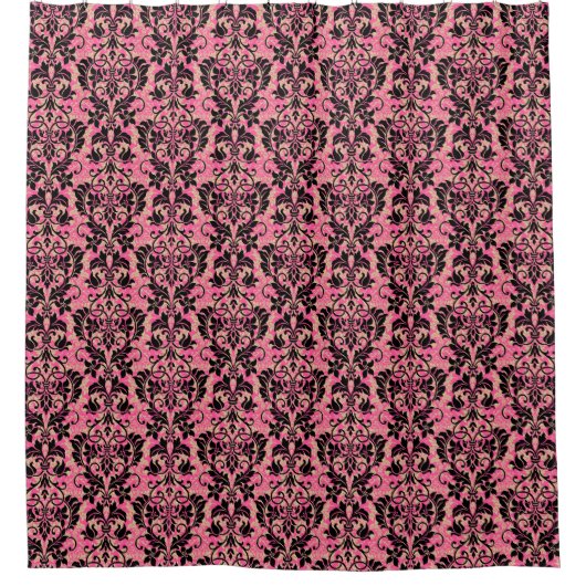 Roze en zwarte Damask Douchegordijn (Voorkant)