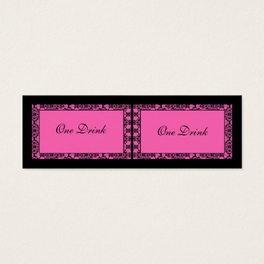 Roze en Zwarte Damask Drink Tickets Mini Visitekaartjes (Voorkant)
