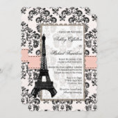 Roze en zwarte Damask Eiffel Tower Weddenschap Kaart (Voorkant / Achterkant)