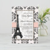 Roze en zwarte Damask Eiffel Tower Weddenschap Kaart (Staand voorkant)