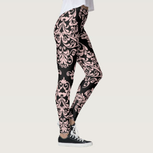 Roze en zwarte Damask Elegant Leggings