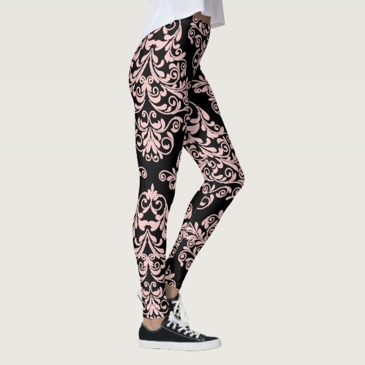 Roze en zwarte Damask Elegant Leggings (Rechts)
