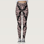 Roze en zwarte Damask Elegant Leggings (Voorkant)