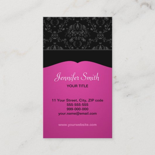 Roze en zwarte Damask Elegant visitekaartje (Voorkant)
