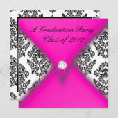 Roze en zwarte Damask Graduation Party Kaart (Voorkant / Achterkant)