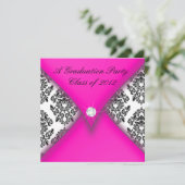Roze en zwarte Damask Graduation Party Kaart (Staand voorkant)