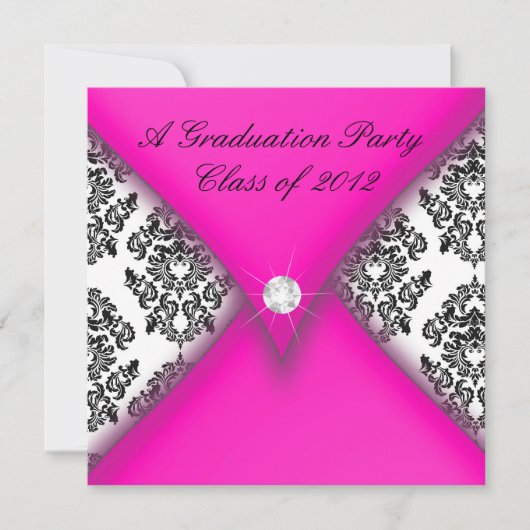 Roze en zwarte Damask Graduation Party Kaart (Voorkant)