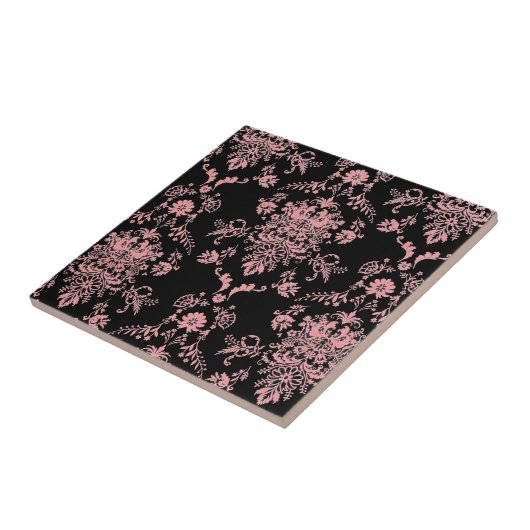 Roze en zwarte Damask-keramische Tegel Tegeltje (Zijkant)