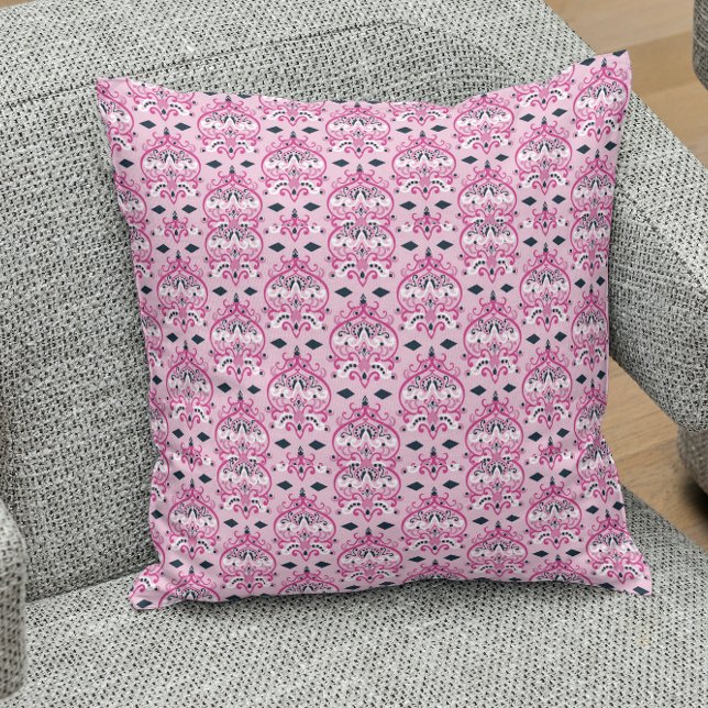 Roze en zwarte Damask Kussen (Creator heeft geüpload)