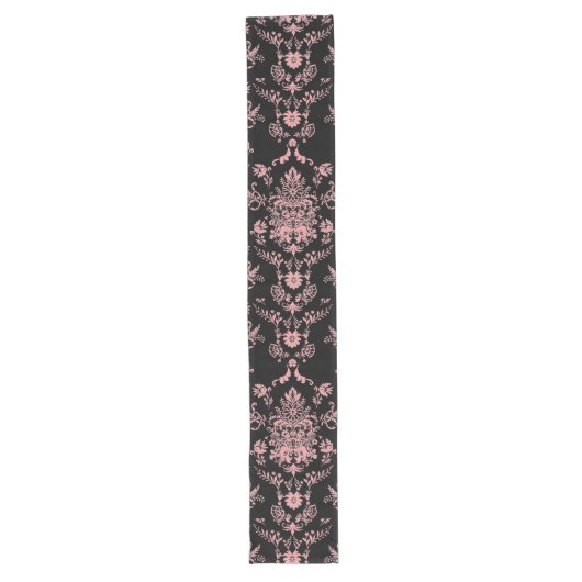 Roze en zwarte Damask Lange Tafelloper (Voorkant)
