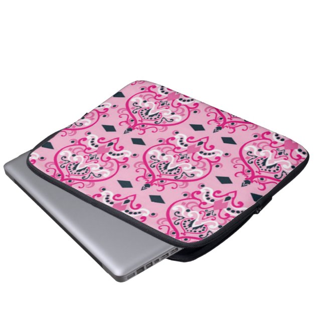 Roze en zwarte Damask Laptop Sleeve (Voorkant onderkant)