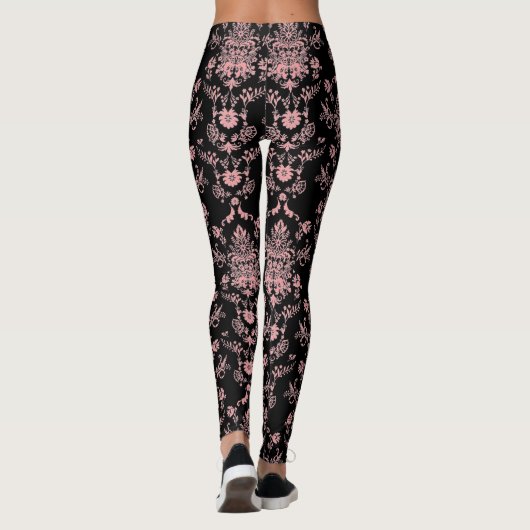 Roze en zwarte Damask Leggings (Achterkant)
