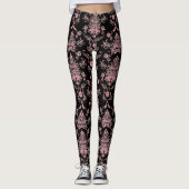 Roze en zwarte Damask Leggings (Voorkant)
