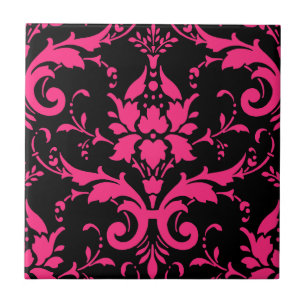 Roze en zwarte Damask Matching Kitchen Tegeltje