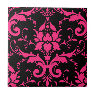 Roze en zwarte Damask Matching Kitchen Tegeltje