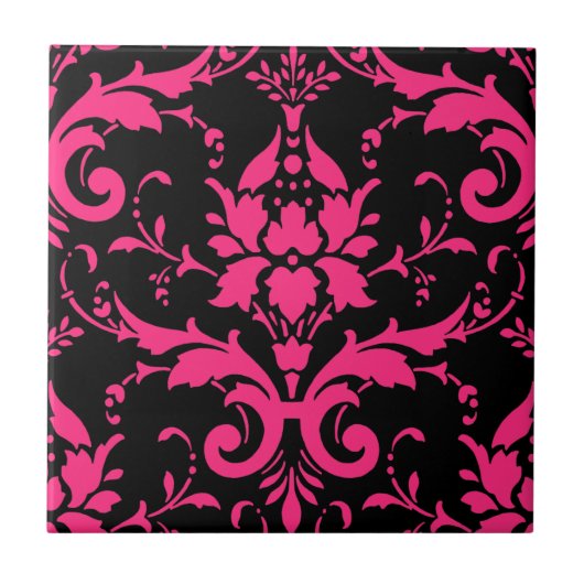 Roze en zwarte Damask Matching Kitchen Tegeltje (Voorkant)