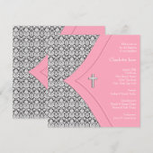 Roze en zwarte Damask Meisje Doop Doop Doop Kaart (Voorkant / Achterkant)