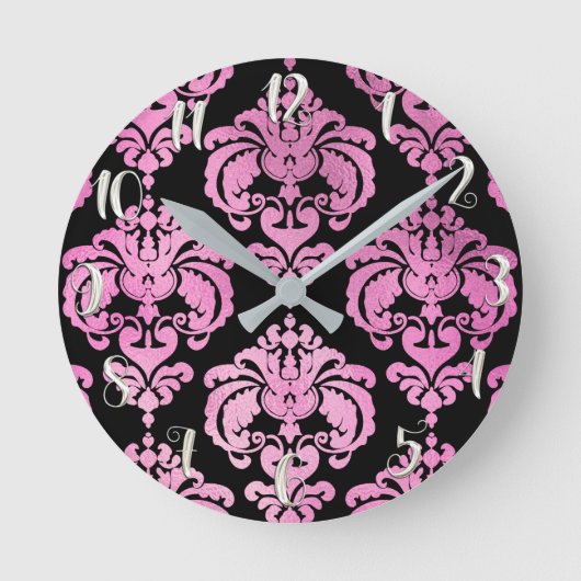 Roze en zwarte Damask modern, op maat gemaakt Ronde Klok (Voorkant)