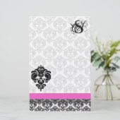 Roze en zwarte Damask-monogram Briefpapier (Staand voorkant)