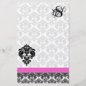 Roze en zwarte Damask-monogram Briefpapier (Voorkant)