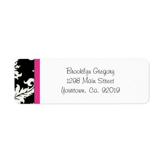 Roze en zwarte Damask Retouradreslabel Etiket (Voorkant)