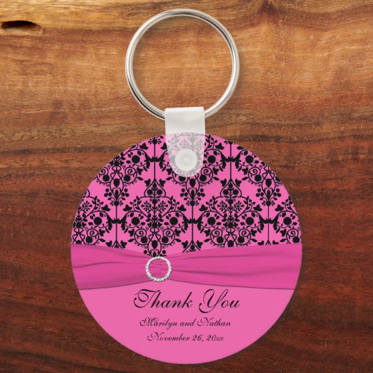 Roze en zwarte Damask Sleutelhanger (Voorkant)