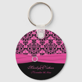 Roze en zwarte Damask Sleutelhanger