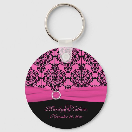 Roze en zwarte Damask Sleutelhanger (Voorkant)