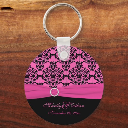Roze en zwarte Damask Sleutelhanger (Voorkant)