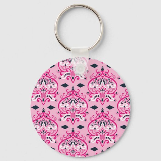 Roze en zwarte Damask Sleutelhanger (Voorkant)