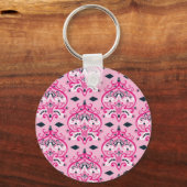 Roze en zwarte Damask Sleutelhanger (Voorkant)