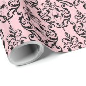 Roze en zwarte Damask Spiders Cadeaupapier (Rol Hoek)
