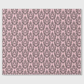Roze en zwarte Damask Spiders Cadeaupapier (Vlak)