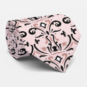 Roze en zwarte Damask Stropdas (Opgerold)