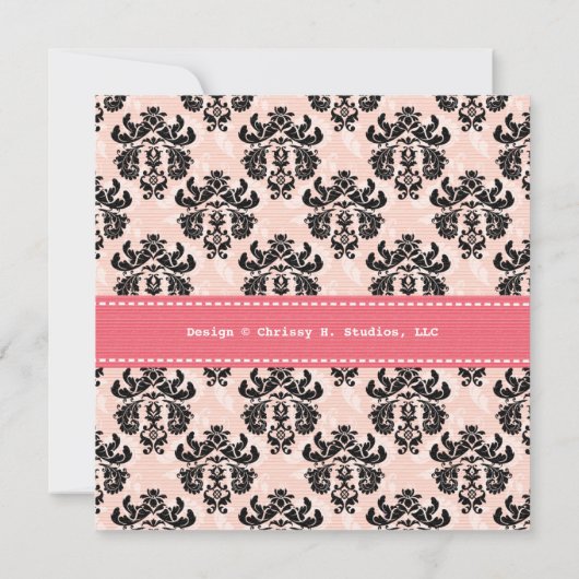 Roze en zwarte Damask Sweet Sixteen-uitnodigingen Kaart (Achterkant)