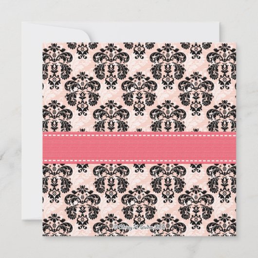 Roze en zwarte Damask Sweet Sixteen-uitnodigingen Kaart (Achterkant)