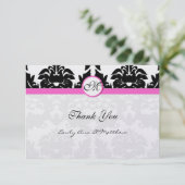 Roze en zwarte Damask Swirls Dank u Bedankkaart (Staand voorkant)