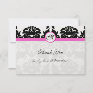 Roze en zwarte Damask Swirls Dank u Bedankkaart