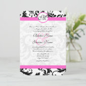 Roze en zwarte Damask Swirls Weddenschap Kaart (Staand voorkant)