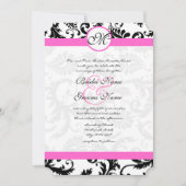 Roze en zwarte Damask Swirls Weddenschap Kaart (Voorkant)
