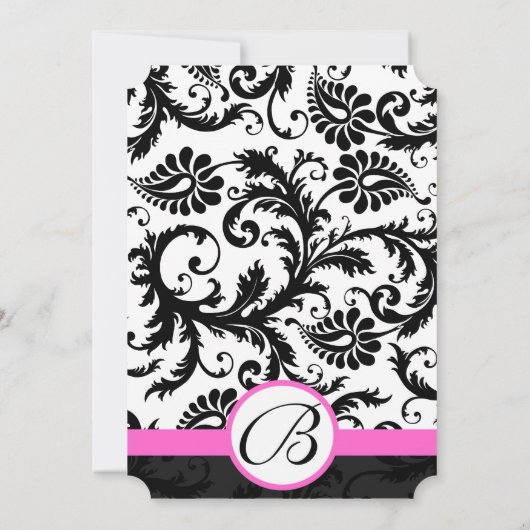 Roze en zwarte Damask Swirls Weddenschap Kaart (Achterkant)