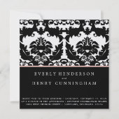 Roze en zwarte Damask Swirls Wedding Invitation Kaart (Voorkant)