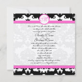 Roze en zwarte Damask Swirls Wedding Invitation Kaart (Voorkant)