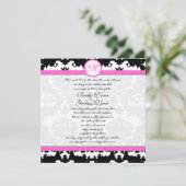 Roze en zwarte Damask Swirls Wedding Invitation Kaart (Staand voorkant)